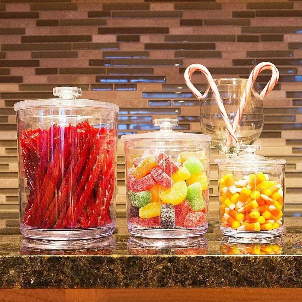 Set of 3 Cotton Ball & Swab Organizer, Acrylic Holders Multipurpose 10oz, 22oz